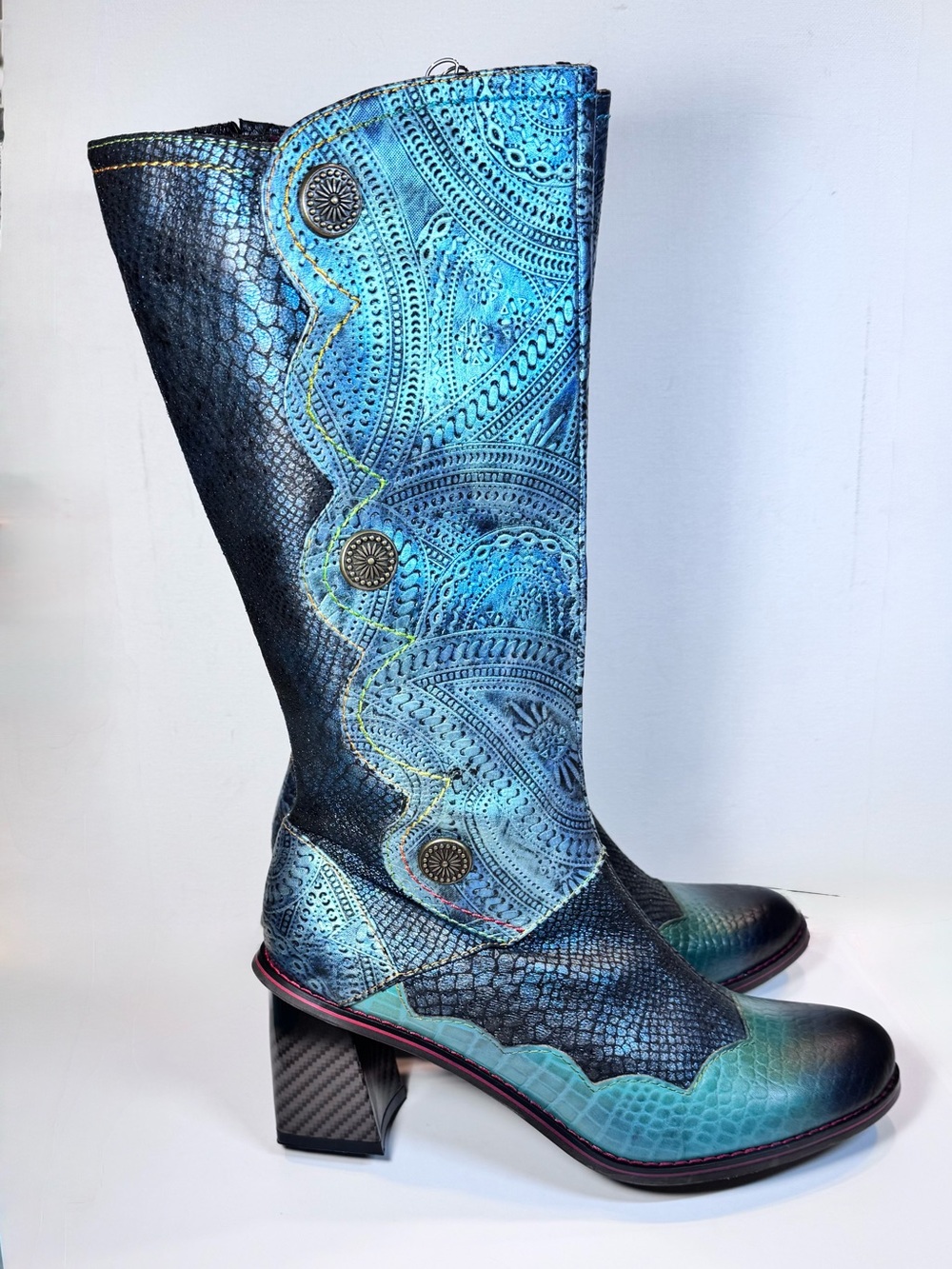 New L’Artiste Energy Leather Multi Color Western Cowboy boots- Size Eu 40 US 9 - Picture 2 of 15